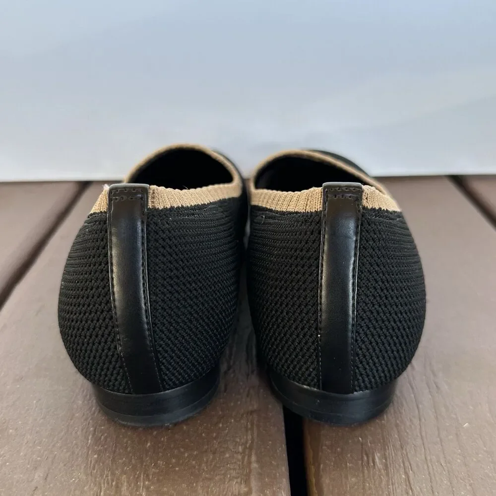 Vionic Willa Knit Slip On Shoes Womens Sz 6.5 Black Loafer Flats Beige Comfort